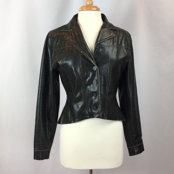 Jennyfer J Jackets & Blazers - Jennyfer J Vegan Distressed Leather Short Jacket
